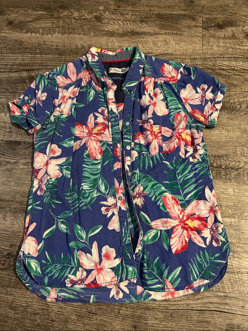 Vintage Roxy Tropical Floral Button-Down Short Sleeve Hawaiian Shirt